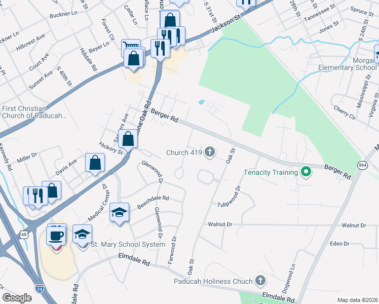 map of restaurants, bars, coffee shops, grocery stores, and more near 903 Stonebrook Court in Paducah