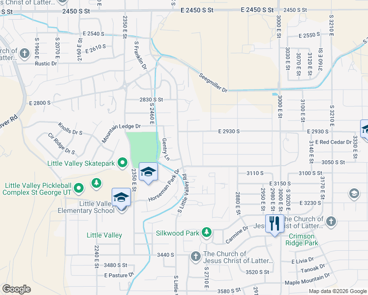 map of restaurants, bars, coffee shops, grocery stores, and more near 2994 Poplar Lane in St. George