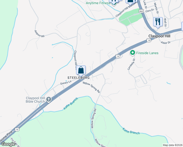 map of restaurants, bars, coffee shops, grocery stores, and more near Trail of the Lonesome Pine in Cedar Bluff