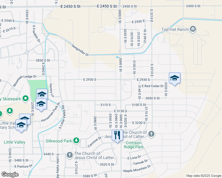 map of restaurants, bars, coffee shops, grocery stores, and more near 2958 Willow Tree Lane in St. George