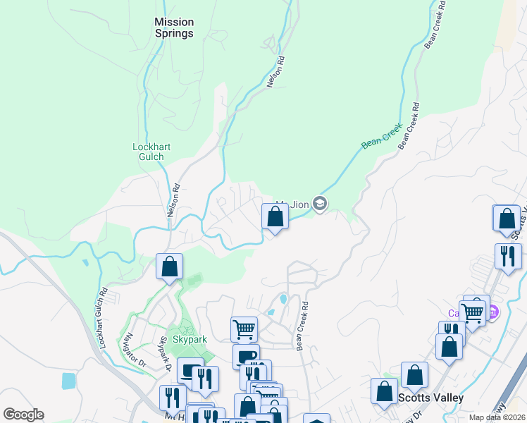 map of restaurants, bars, coffee shops, grocery stores, and more near 358 Green Valley Road in Scotts Valley
