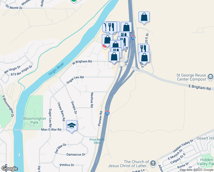 map of restaurants, bars, coffee shops, grocery stores, and more near 176 Count Fleet Road in St. George