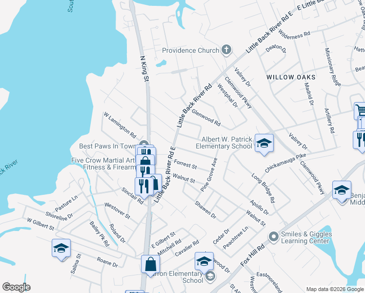 map of restaurants, bars, coffee shops, grocery stores, and more near 109 Lexington Street in Hampton