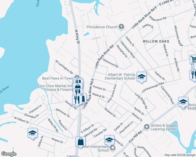 map of restaurants, bars, coffee shops, grocery stores, and more near 109 Lexington Street in Hampton