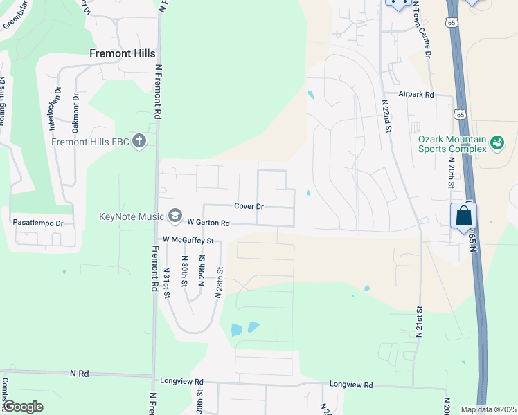 map of restaurants, bars, coffee shops, grocery stores, and more near 2608 Cover Drive in Ozark