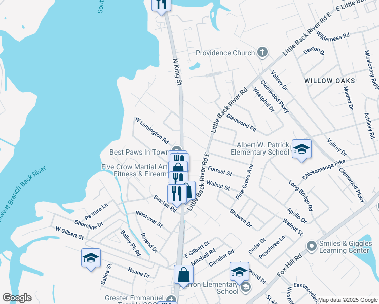 map of restaurants, bars, coffee shops, grocery stores, and more near 1416 North King Street in Hampton