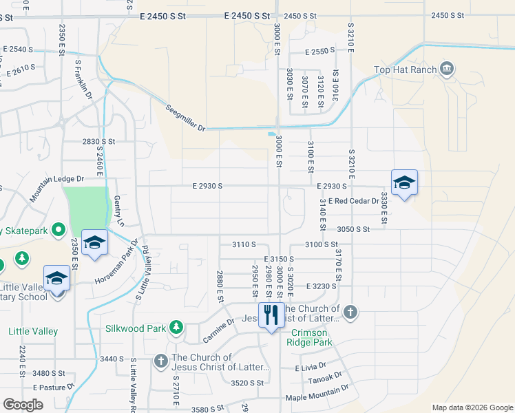map of restaurants, bars, coffee shops, grocery stores, and more near 2958 Willow Tree Lane in St. George