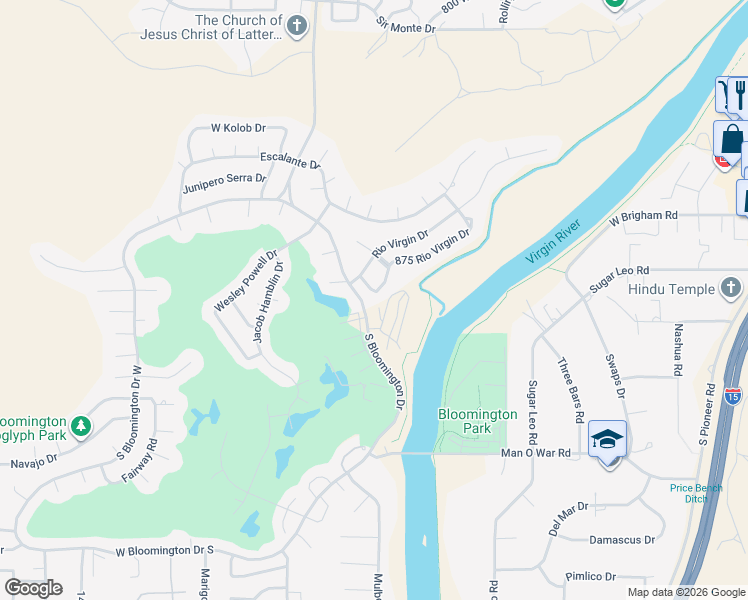 map of restaurants, bars, coffee shops, grocery stores, and more near 875 Rio Virgin Drive in St. George