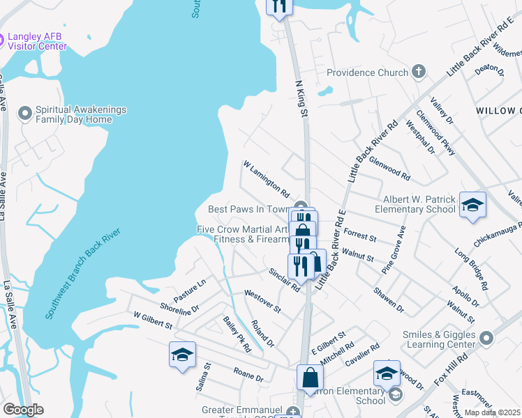 map of restaurants, bars, coffee shops, grocery stores, and more near 28 West Preston Street in Hampton