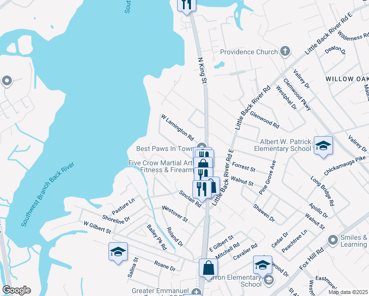 map of restaurants, bars, coffee shops, grocery stores, and more near 21 West Preston Street in Hampton