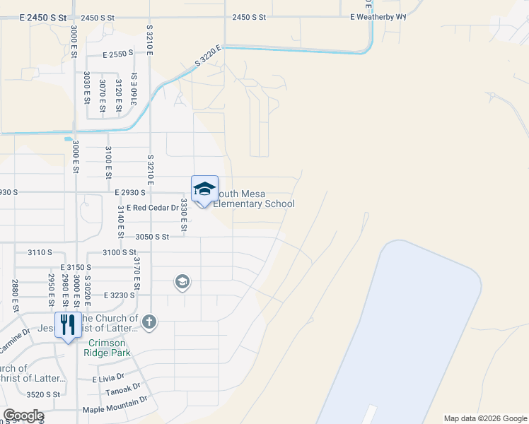 map of restaurants, bars, coffee shops, grocery stores, and more near 3530 Bristlecone Way in St. George