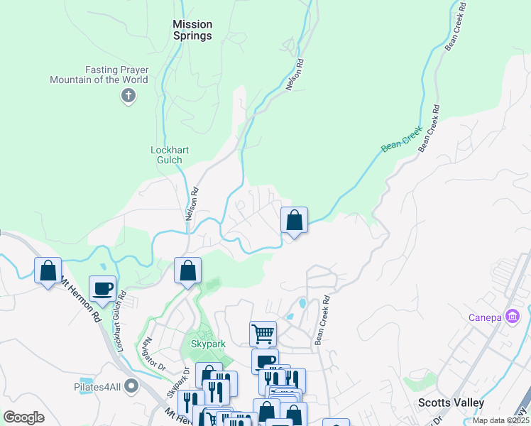 map of restaurants, bars, coffee shops, grocery stores, and more near 330 Green Valley Road in Scotts Valley