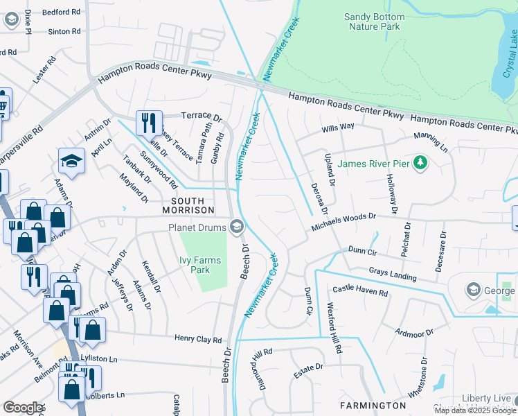map of restaurants, bars, coffee shops, grocery stores, and more near 526 Dunn Circle in Hampton