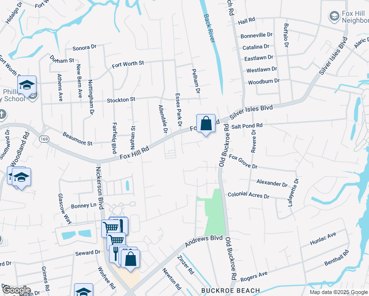 map of restaurants, bars, coffee shops, grocery stores, and more near 6 Wooded Hill Drive in Hampton