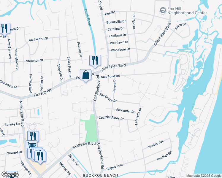 map of restaurants, bars, coffee shops, grocery stores, and more near 5 Memory Lane in Hampton