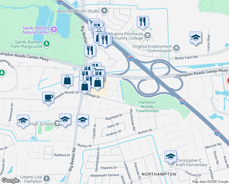 map of restaurants, bars, coffee shops, grocery stores, and more near 6 Tamarisk Quay in Hampton