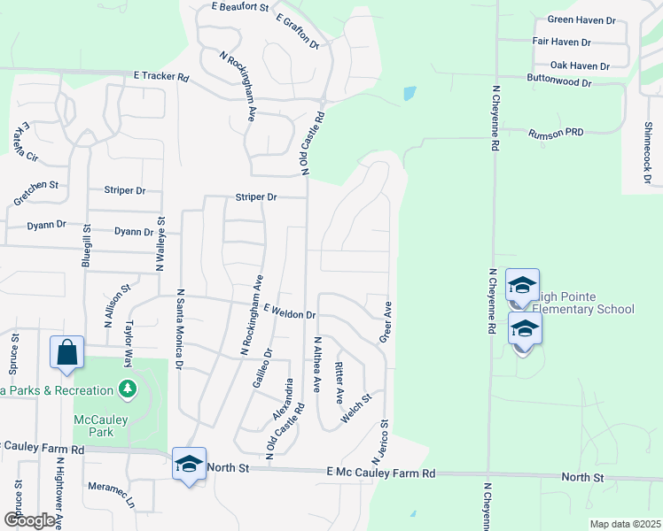 map of restaurants, bars, coffee shops, grocery stores, and more near 923 East Thorndale Drive in Nixa