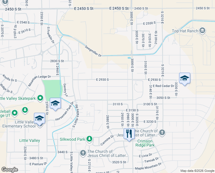 map of restaurants, bars, coffee shops, grocery stores, and more near Willow Tree Lane in St. George
