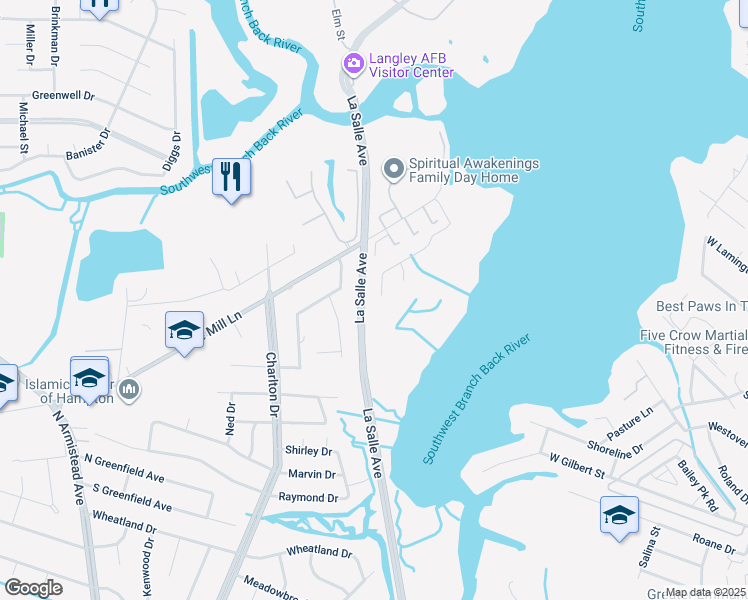 map of restaurants, bars, coffee shops, grocery stores, and more near 26 Pelican Shores Drive in Hampton