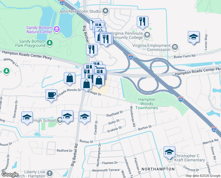 map of restaurants, bars, coffee shops, grocery stores, and more near 6 Tamarisk Quay in Hampton