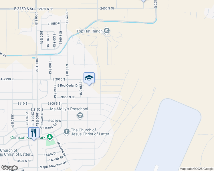 map of restaurants, bars, coffee shops, grocery stores, and more near 3463 Bristlecone Way in St. George