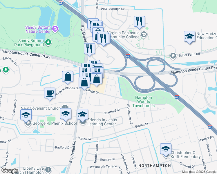map of restaurants, bars, coffee shops, grocery stores, and more near 6 Tamarisk Quay in Hampton