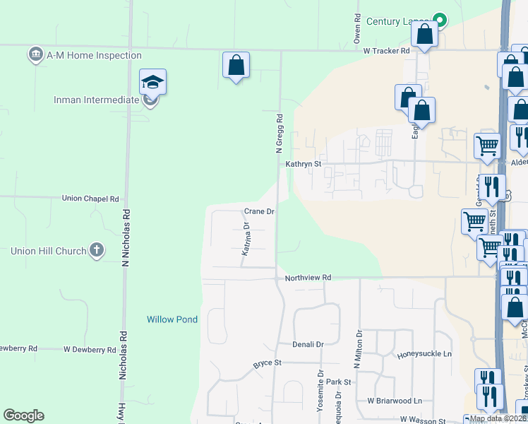 map of restaurants, bars, coffee shops, grocery stores, and more near 1114 Crane Drive in Nixa