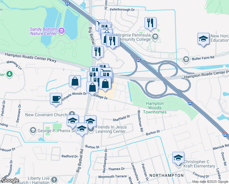 map of restaurants, bars, coffee shops, grocery stores, and more near 2 Tamarisk Quay in Hampton