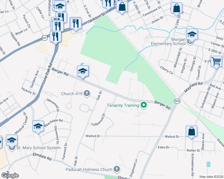 map of restaurants, bars, coffee shops, grocery stores, and more near 501-659 Berger Rd in Paducah