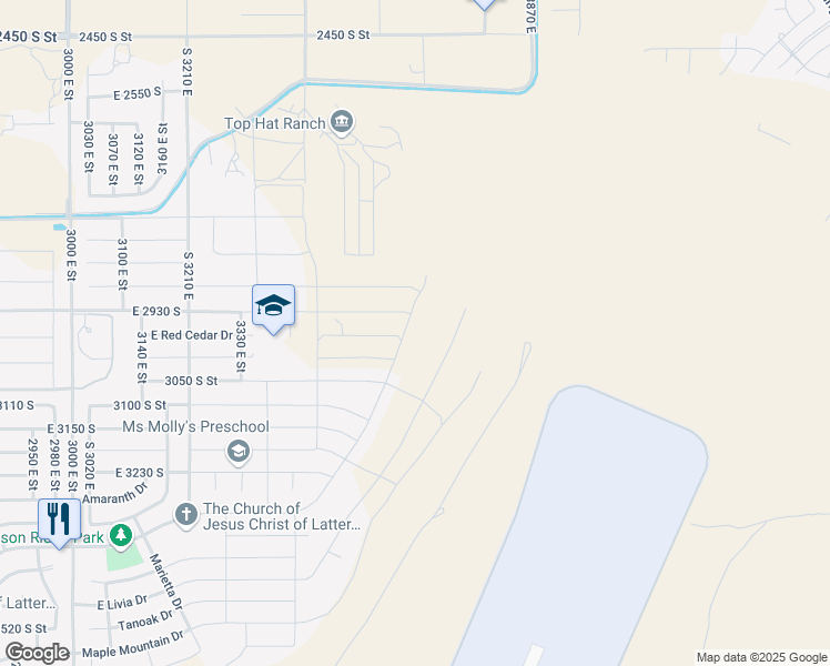 map of restaurants, bars, coffee shops, grocery stores, and more near 2555 South 3430 East in Washington