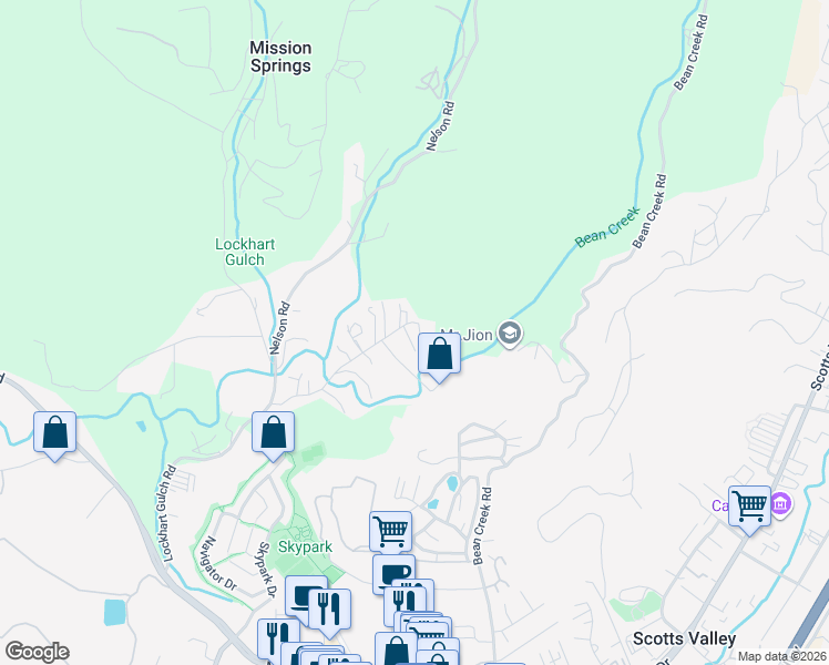 map of restaurants, bars, coffee shops, grocery stores, and more near 330 Green Valley Road in Scotts Valley