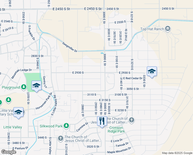 map of restaurants, bars, coffee shops, grocery stores, and more near 2961 Willow Tree Lane in St. George