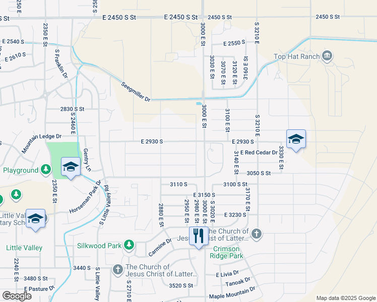 map of restaurants, bars, coffee shops, grocery stores, and more near 2961 Willow Tree Lane in St. George