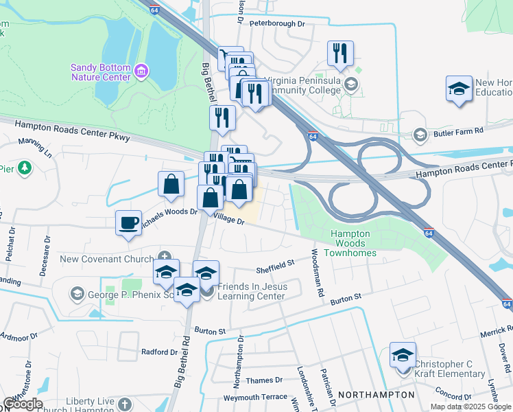 map of restaurants, bars, coffee shops, grocery stores, and more near 2 Tamarisk Quay in Hampton
