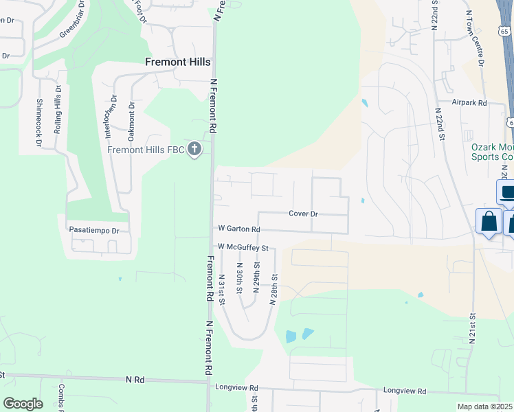 map of restaurants, bars, coffee shops, grocery stores, and more near 2821 Cover Dr in Ozark