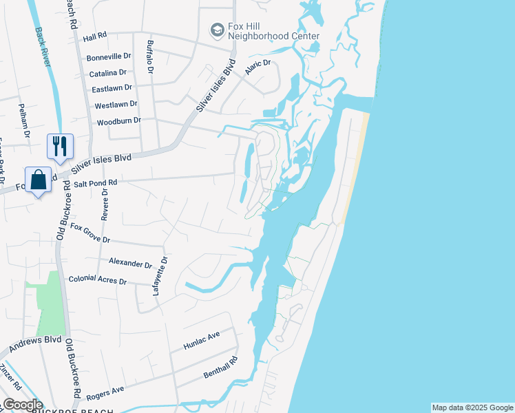 map of restaurants, bars, coffee shops, grocery stores, and more near 381 Mainsail Drive in Hampton