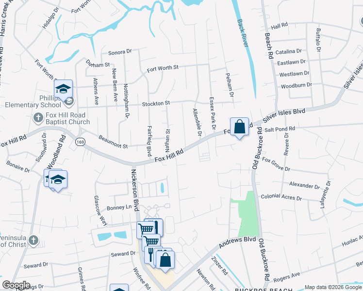 map of restaurants, bars, coffee shops, grocery stores, and more near 471 Fox Hill Road in Hampton