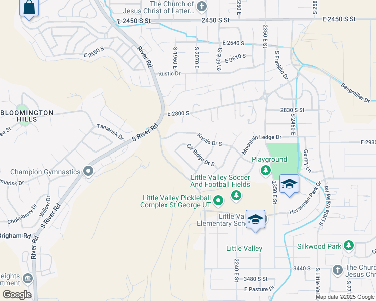 map of restaurants, bars, coffee shops, grocery stores, and more near 2032 Circle Ridge Drive South in St. George