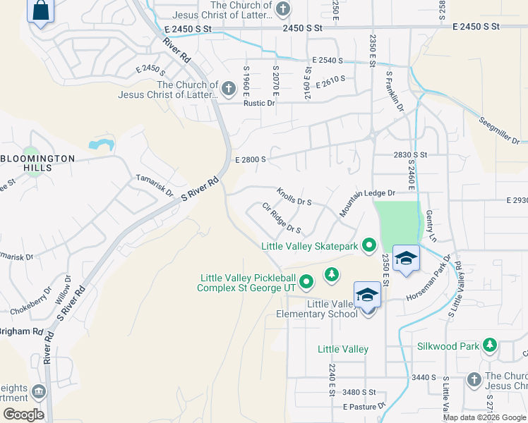 map of restaurants, bars, coffee shops, grocery stores, and more near 1989 Westcliff Drive in St. George