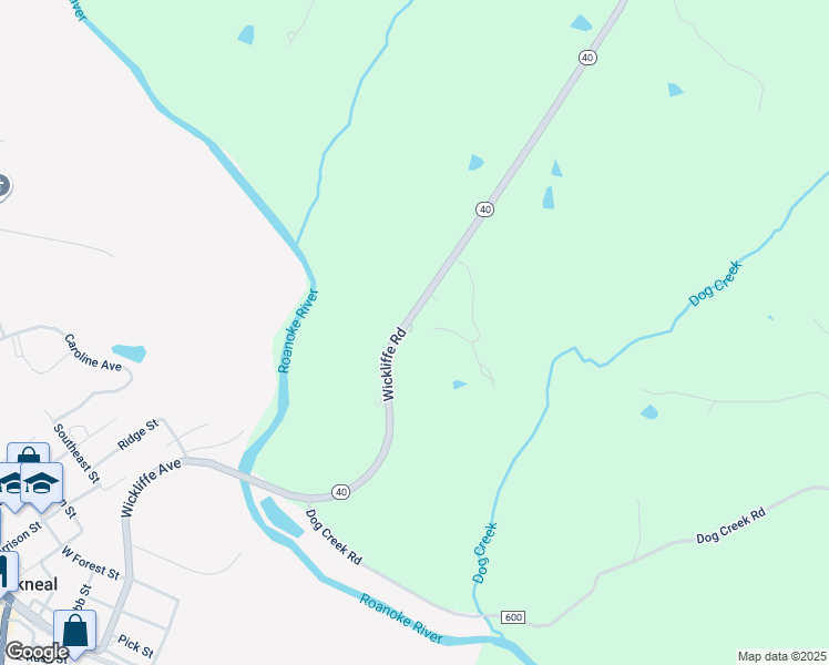 map of restaurants, bars, coffee shops, grocery stores, and more near 27 Black Cherry Circle in Brookneal