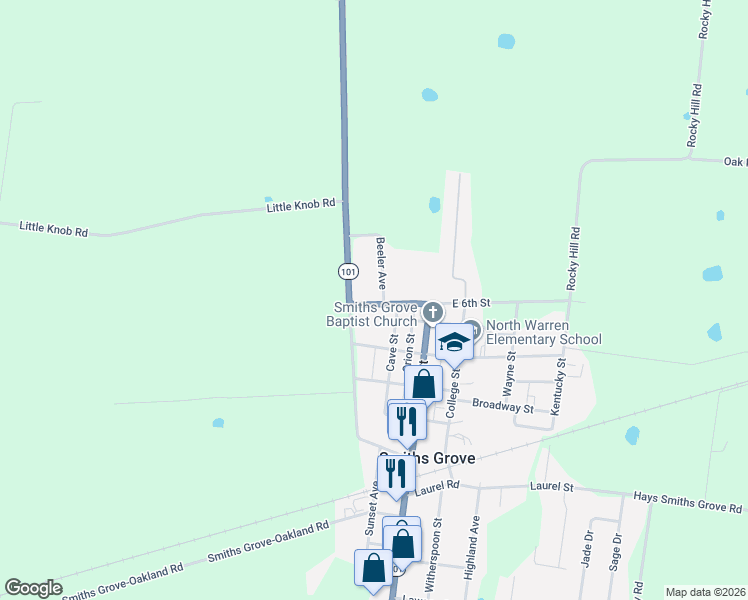 map of restaurants, bars, coffee shops, grocery stores, and more near 198-206 6th Street in Smiths Grove