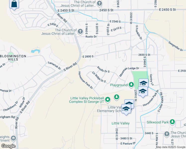 map of restaurants, bars, coffee shops, grocery stores, and more near 2032 Circle Ridge Drive South in St. George