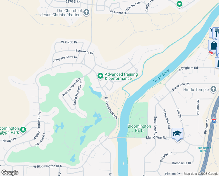 map of restaurants, bars, coffee shops, grocery stores, and more near 875 Rio Virgin Drive in St. George