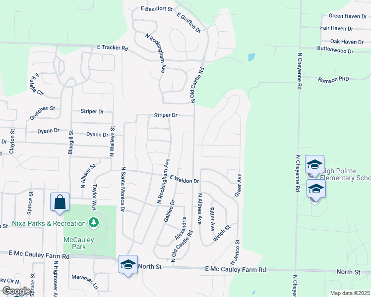 map of restaurants, bars, coffee shops, grocery stores, and more near 668 Galileo Drive in Nixa