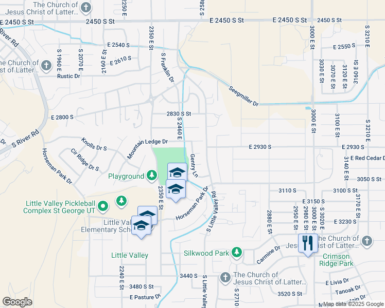 map of restaurants, bars, coffee shops, grocery stores, and more near Gentry Lane in St. George