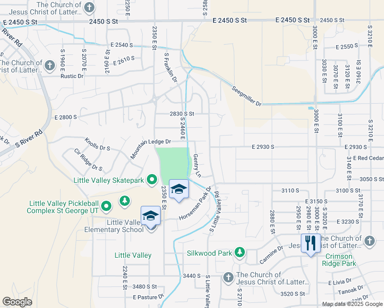 map of restaurants, bars, coffee shops, grocery stores, and more near Gentry Lane in St. George