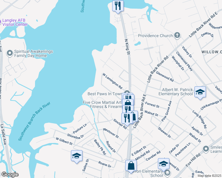 map of restaurants, bars, coffee shops, grocery stores, and more near 29 West Preston Street in Hampton