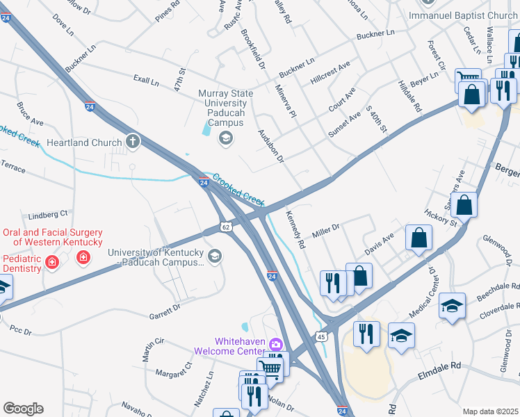 map of restaurants, bars, coffee shops, grocery stores, and more near 4975 Alben Barkley Drive in Paducah