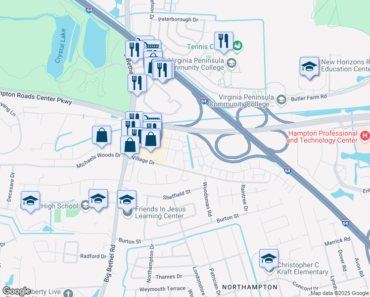 map of restaurants, bars, coffee shops, grocery stores, and more near 14 Tamarisk Quay in Hampton