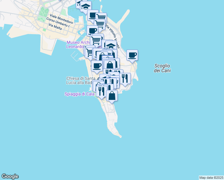 map of restaurants, bars, coffee shops, grocery stores, and more near 33 Via Serafino Privitera in Syracuse